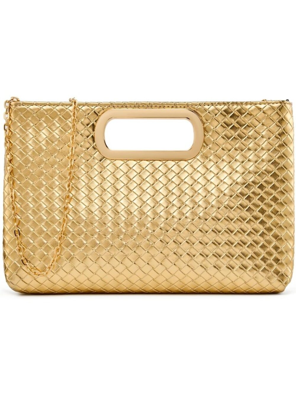 〽️Women Gold Woven Pu Leather Wedding Party Clutch Purse Crossbody Evening Bags
